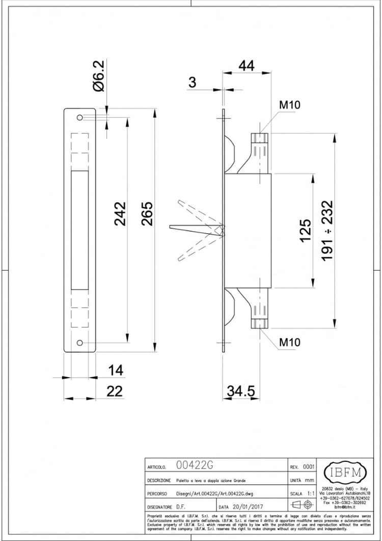 IBFM 422/G шпингалет двусторонний